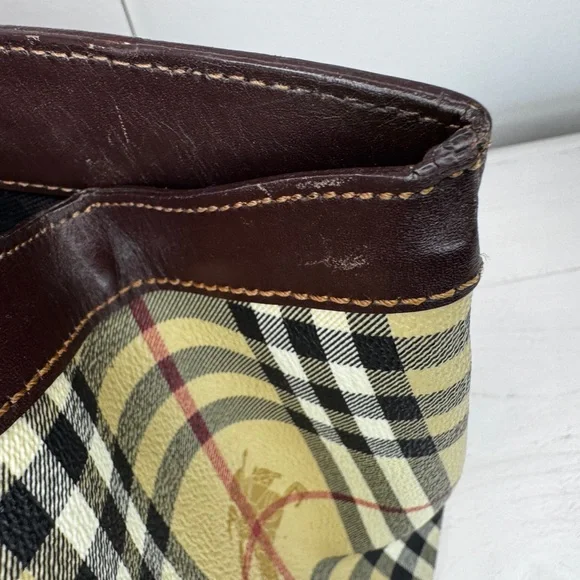 Burberry Nova Check Tote Bag Vintage House Check Canvas Leather Shoulder Bag - Picture 10 of 15